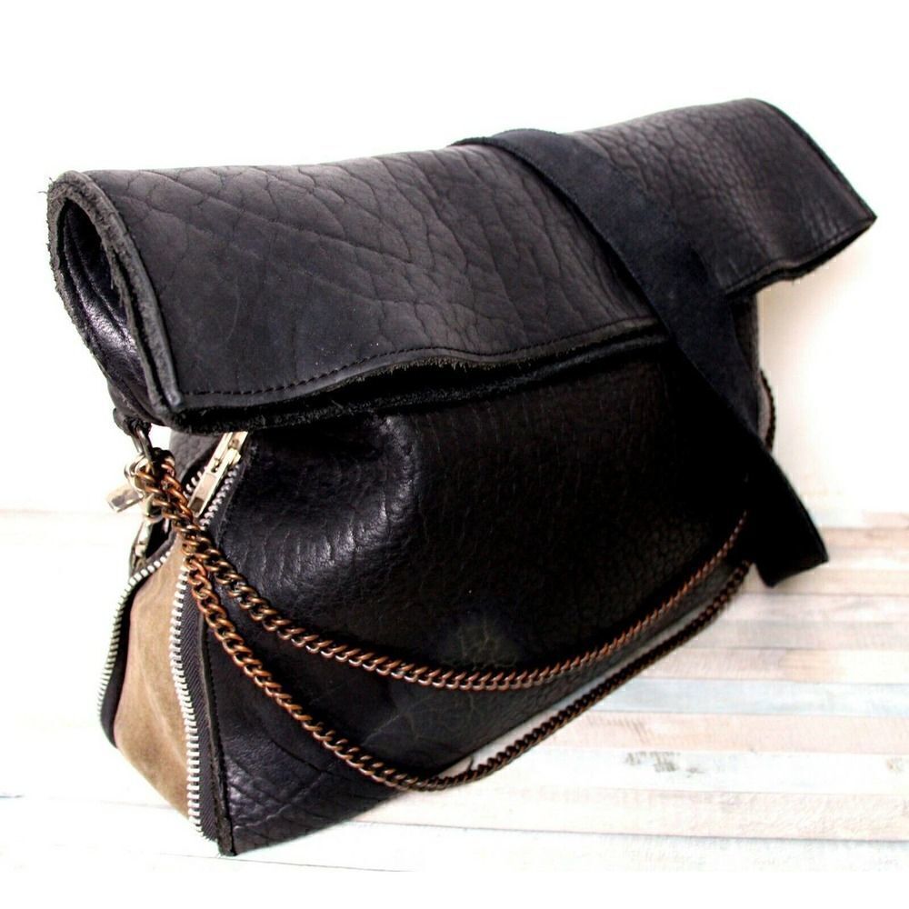 AMPERSAND AS APOSTROPHE BLACK BUFFALO GENUINE LEATHER TOTE SHOULDER BAG HANDBAG - Picture 5 of 10